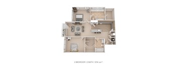 A 2 bedroom, 2 bathroom apartment is 1214 sqft.