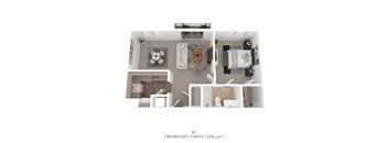 A 1 bedroom apartment with 1 bathroom and 676 square feet.