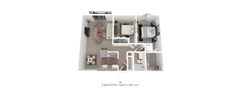 A 2 bedroom apartment with 1 bathroom is 937 square feet.