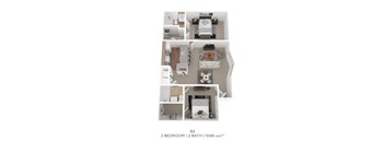 A 2 bedroom apartment with 2 bathrooms is 1046 sqft.