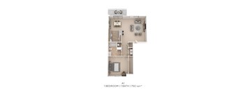 A 1 bedroom apartment with 1 bathroom and 750 sqft.