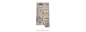 A 2 bedroom apartment with 2 bathrooms and a total of 955 square feet.