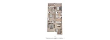 A 3 bedroom, 2 bathroom apartment is 1116 square feet.