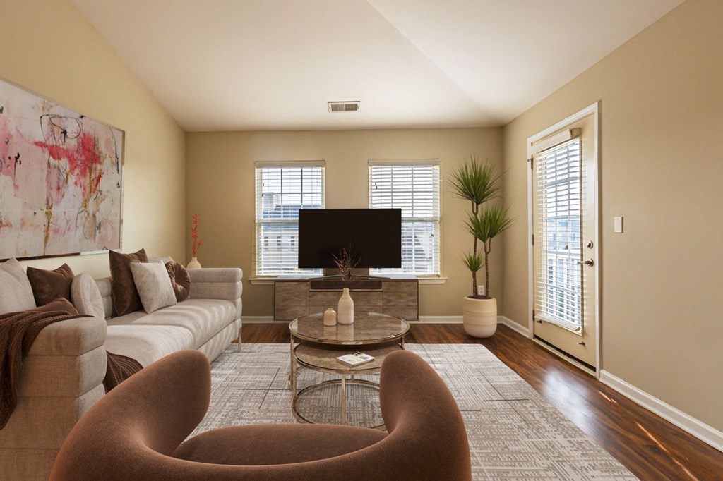 a living room with a couch and a television