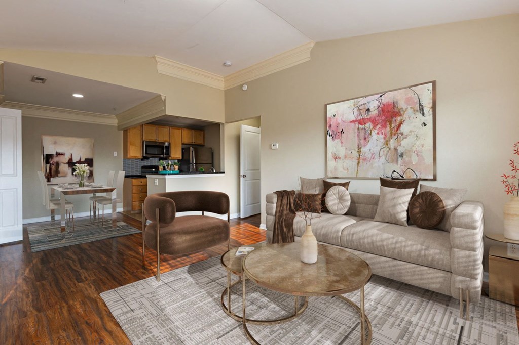 a living room with a couch and a table