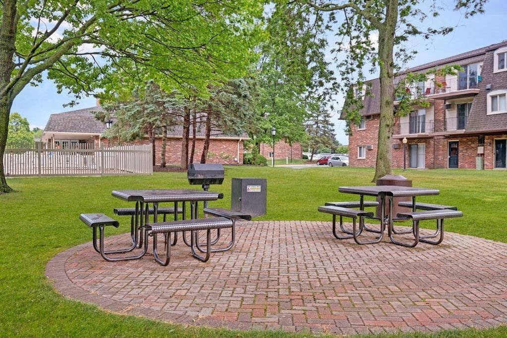 our apartments have a picnic area with benches
