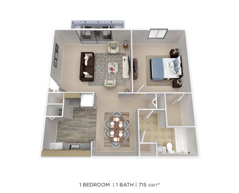 A floor plan of a one bedroom apartment with a bathroom.