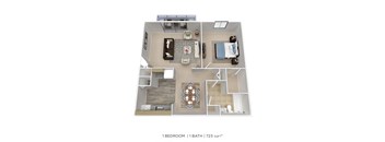 a stylized 1 bedroom 1 bath floor plan