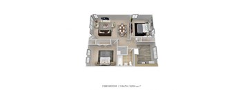 a stylized 2 bedroom 1 bath floor plan