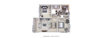 a 1 bedroom 1 bath floor plan with a bathroom and a living room