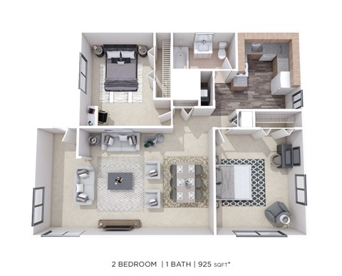 a 1 bedroom 1 bath floor plan with a bathroom and a living room