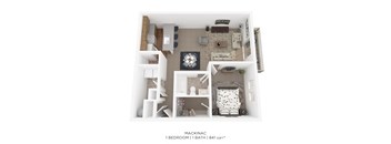A floor plan of a one bedroom apartment with a bathroom.