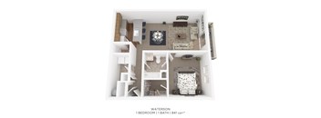 A 1 bedroom apartment with a bathroom is shown.