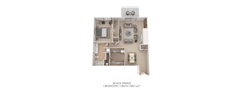 A floor plan of a one bedroom apartment with an 11 bath.