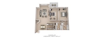 A 2 bedroom, 2 bathroom apartment is 1555 sqft.