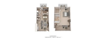 A floor plan of a 1 bedroom 11 bathroom apartment.