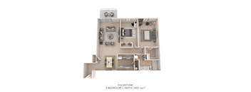 A 2 bedroom 11 bathroom apartment is 950 square feet.