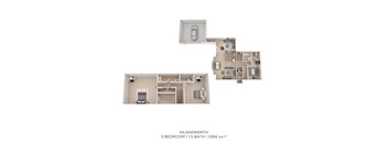A floor plan of a 3 bedroom apartment with 1.5 bathrooms and 1084 square feet.