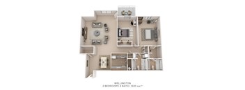 A 2 bedroom apartment with 2 bathrooms and a total area of 1220 sqft is available in Wellington.