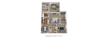 Two Bedroom 2 Bath - 1,177 sqft