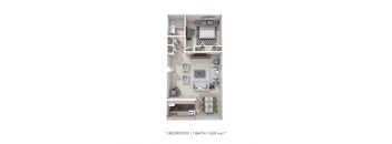 a floor plan of a 1 bedroom unit with a bathroom