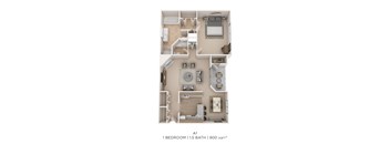 A 1 bedroom apartment with 1.5 bathrooms and 900 sqft.