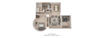 A floor plan of a 1 bedroom 1 bathroom apartment in Nottingham is shown.