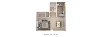 A studio apartment with 1 bath and 758 square feet.