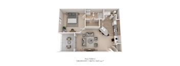 A floor plan of a one bedroom apartment with a bathroom.