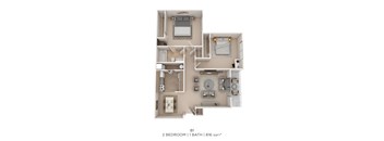 A 2 bedroom apartment with 1 bathroom is 816 square feet.