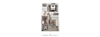 A one bedroom apartment with a bathroom.