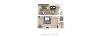 A 1 bedroom 1 bath 600 sqft apartment.