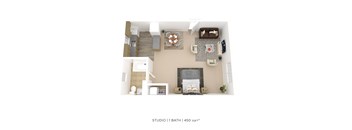 A studio apartment with a bathroom is 450 square feet.