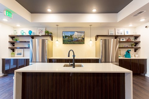 a kitchen with a sink and a counter top