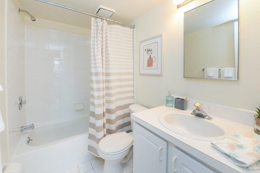 a white bathroom with a shower toilet and sink
