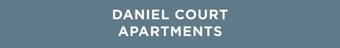 The image displays the text "DANIEL COURT APARTMENTS" in white letters on a blue background.