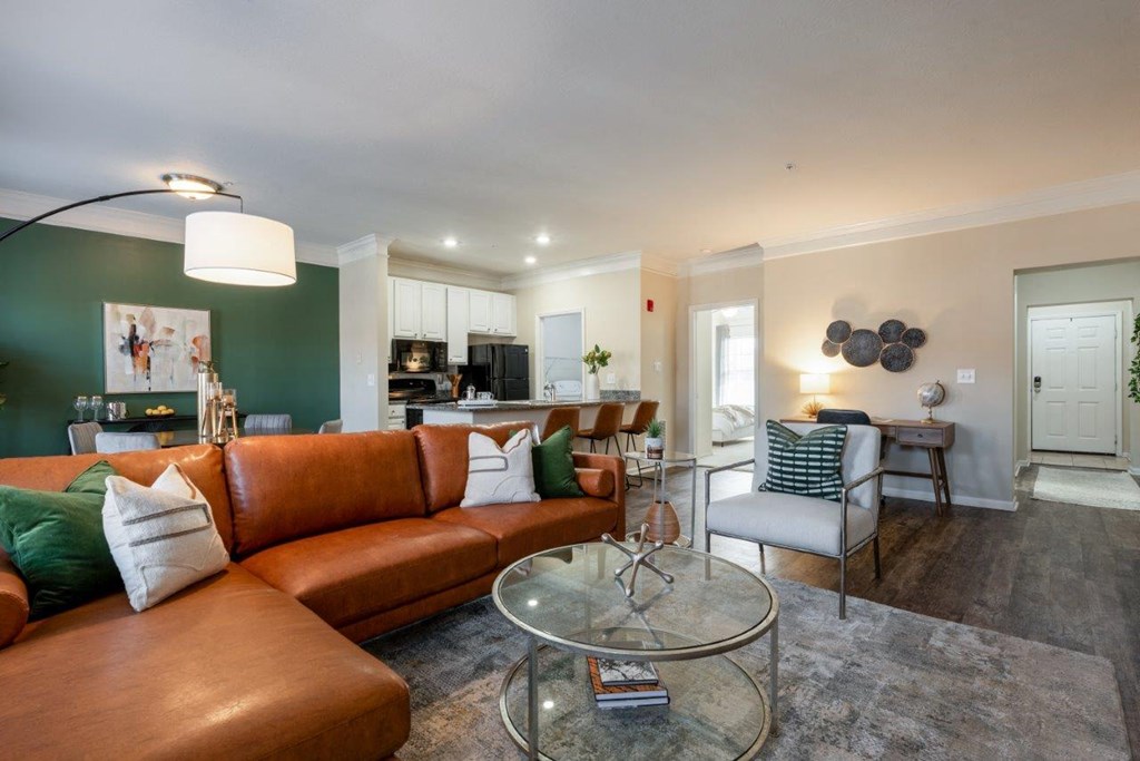 a living room with a couch and a table