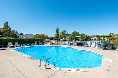 A pool with a no diving sign in the middle.