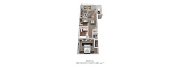 3D floorplan of 1 bed 1 bath 560 sqft floor plan