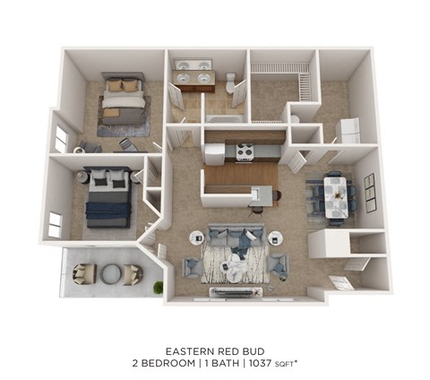 2 Bedroom 1 Bathroom Floorplan