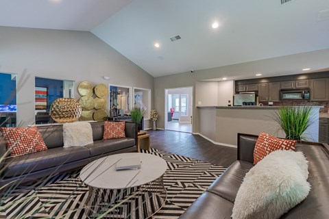 a living room with couches and a coffee table