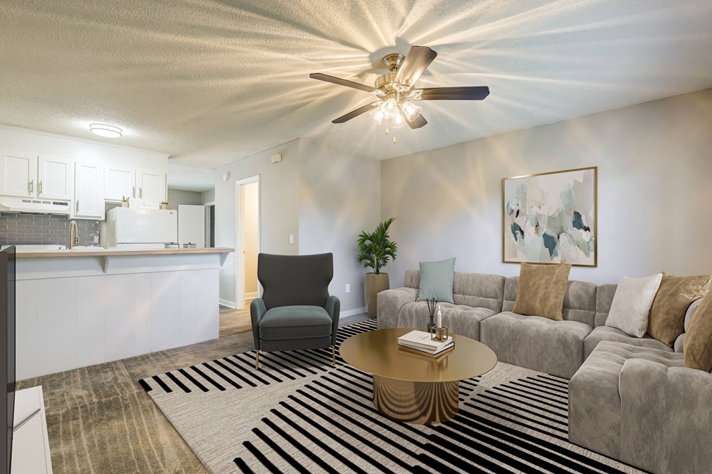 a living room with a couch and a coffee table