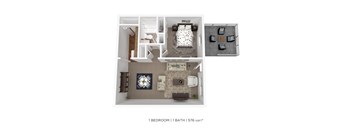 A floor plan of a one bedroom apartment with a bathroom.