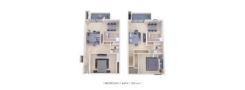 a comparison of a 1 bedroom and a 1 bath floor plan