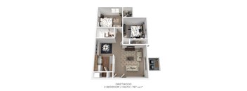 A driftwood 2 bedroom apartment with a bathroom.