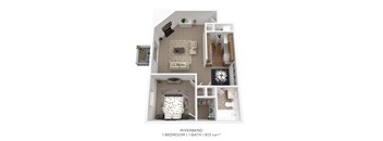 A 1 bedroom 1 bathroom apartment is 613 sqft.
