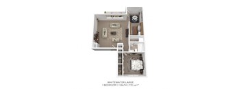 A floor plan of a one bedroom apartment with a bathroom.