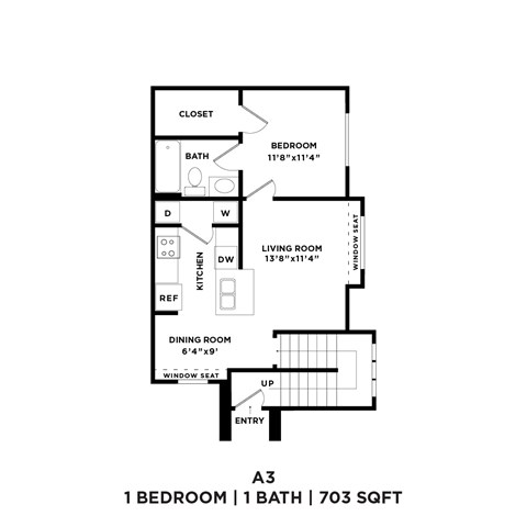 A 3 bedroom apartment with 1 bathroom.