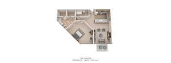 A floor plan of a one bedroom apartment with a bathroom.