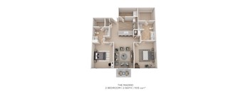 A 2 bedroom, 2 bathroom apartment is 1105 sqft.